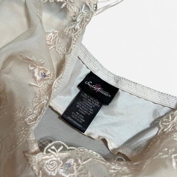 Secret Treasures Nude Floral Embroidered Sequin Coquette Babydoll Slip Dress XL - Picture 7 of 8